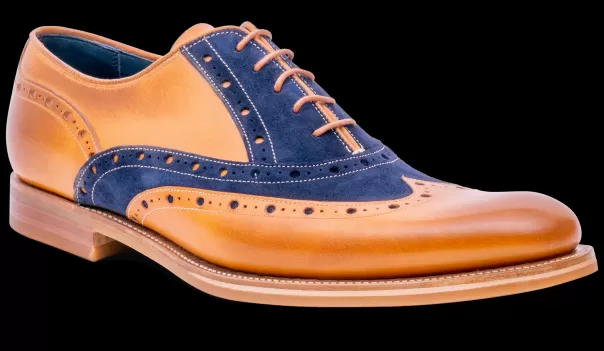 Pioneer Barker Shoes Men Abingdon - Cedar Calf/Navy Suede Mens Oxfords