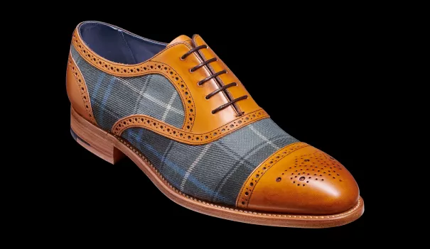 Men Low Cost Mens Oxfords Barker Shoes Hursley - Cedar Calf / Check Fabric Semi Brogue Shoe
