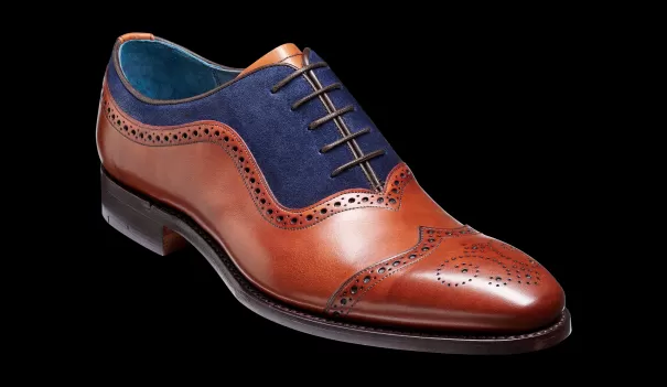 Mens Oxfords Nicholas - Antique Rosewood / Navy Suede Brogue Shoe Certified Barker Shoes Men