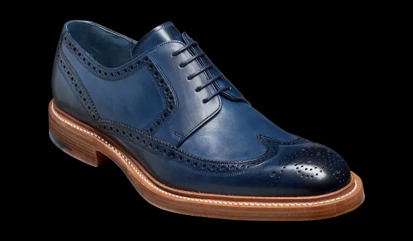 Men Mens Derbys Barker Shoes Affordable Bailey - Navy Hand Painted - Wingtip Derby Shoe