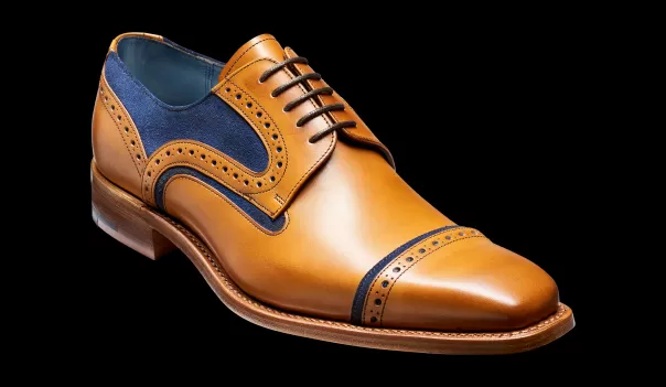 Mens Derbys Reduced To Clear Barker Shoes Haig - Cedar Calf / Blue Suede Toe Cap Derby Shoe Men
