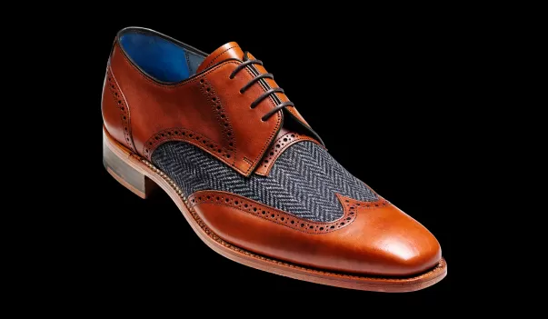 Men Customized Barker Shoes Mens Derbys Jackson - Cedar Calf / Blue Tweed Derby Shoe