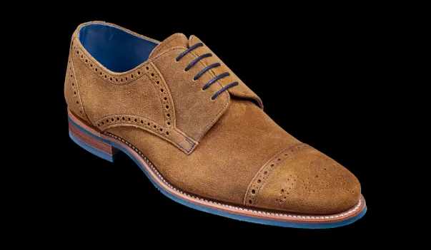 Mens Derbys Men Contemporary Nixon - Tan Burnished Suede Brogue Shoe Barker Shoes