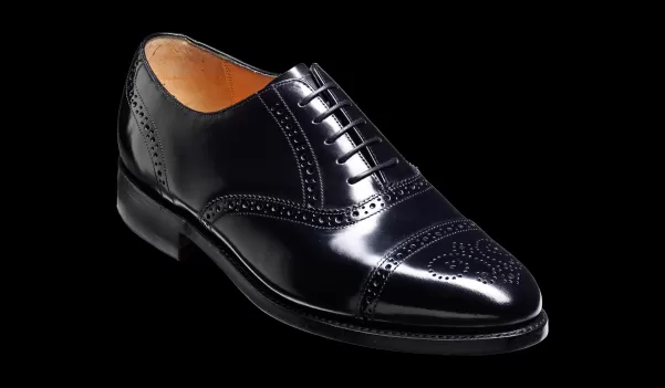 Professional Barker Shoes Men Mens Brogues Alfred - Black Hi-Shine Brogue Cap Toe