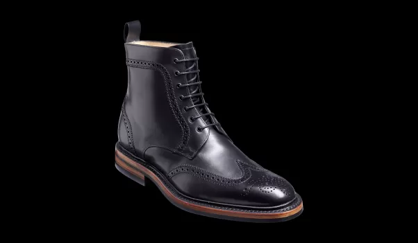 Barker Shoes Special Mens Brogues Calder - Black Calf Wing-Cap Boot Men