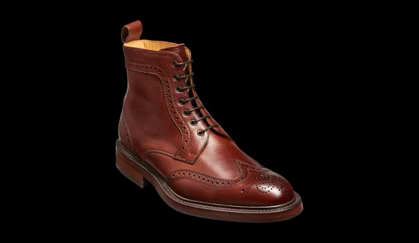 Sleek Men Mens Brogues Calder - Cherry Grain Wingtip Boot With Rubber Sole Barker Shoes