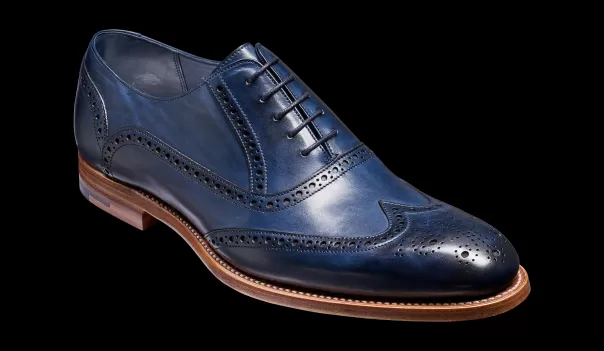 Efficient Valiant - Navy Hand Painted Brogue Men Mens Brogues Barker Shoes
