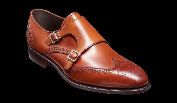 Men Discounted Barker Shoes Mens Monk Straps Fleet - Antique Rosewood Calf Wingtip Shoes