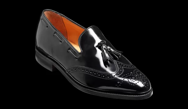 Mens Loafers Barker Shoes Clive - Black Hi-Shine Wingtip Loafer Men Cutting-Edge