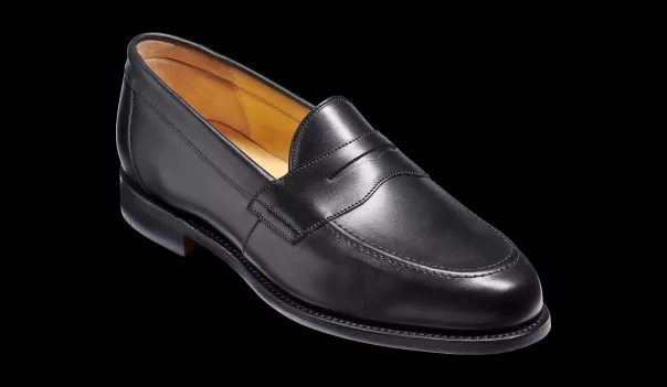Men Barker Shoes Portsmouth - Black Calf Penny Loafer Well-Built Mens Loafers
