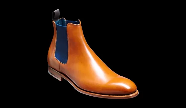 Mens Boots Slashed Hopper - Cedar Calf / Navy Elastic Chelsea Boot Barker Shoes Men