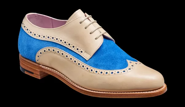 Quick Womens Brogues Cassie - Beige Calf / Sky Blue Suede Barker Shoes Women