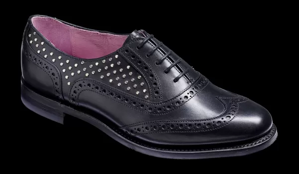 Women Barker Shoes Tested Womens Brogues Freya - Black Calf / Studs Womens Brogues