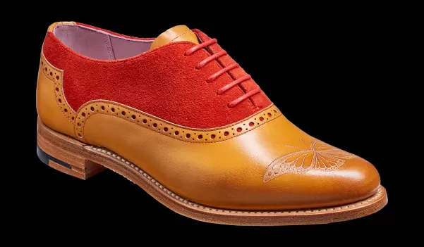 Womens Brogues Liquidation Women Barker Shoes Gwen - Cedar Calf / Red Suede Oxford Shoe