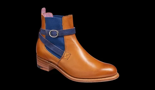 Women Womens Boots Pioneer Barker Shoes Alexandra - Cedar Calf / Blue Strap Suede Boot