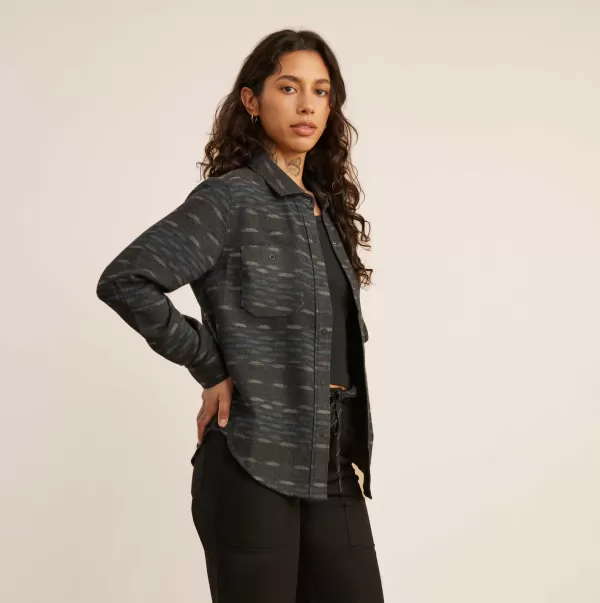 Women Black Pattern Closeout Alpine Long Sleeve Flannel Flannels