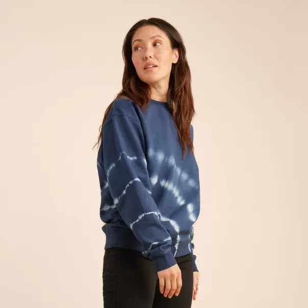 Shibori Fleece Sweatshirt Sweatshirts & Hoodies Fashionable Women Deep Blue